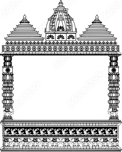 Traditional decorative arch outline vector, floral pattern top crown, pillar stand base, Indian wedding mandap style