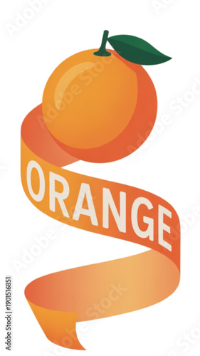 Fresh orange fruit with green leaf isolated on transparent background.