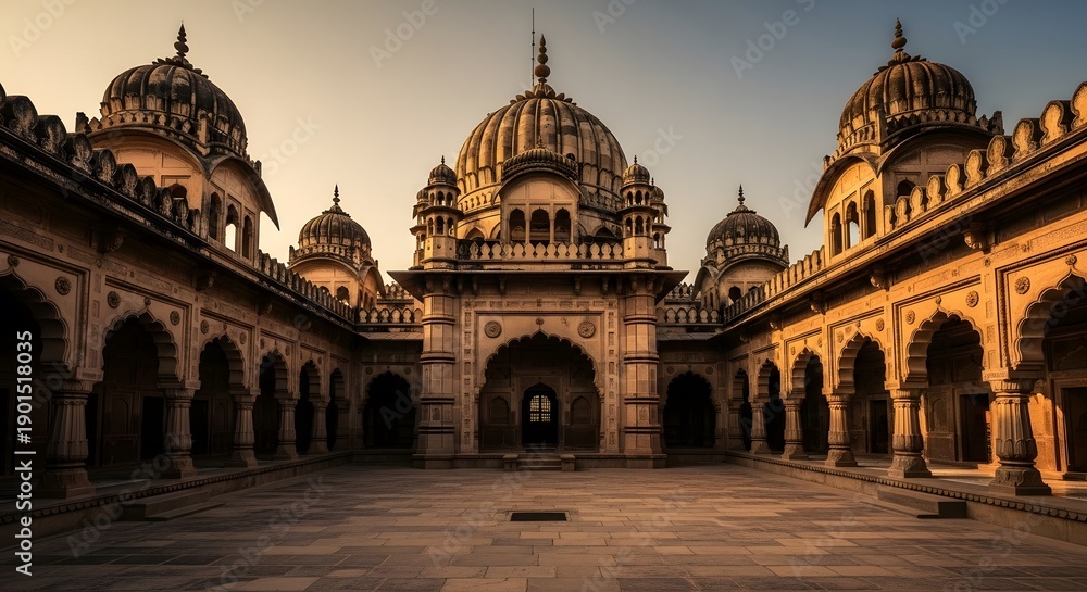 Fototapeta premium Historic Indian Palace or Temple Courtyard Featuring Intricate Mughal Architecture