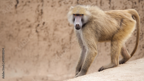 patas monkey portrait, African wildlife, brown primate, terrestrial monkey, alert gaze, long limbs, exotic animal, nature scene, safari species, mammal, outdoors