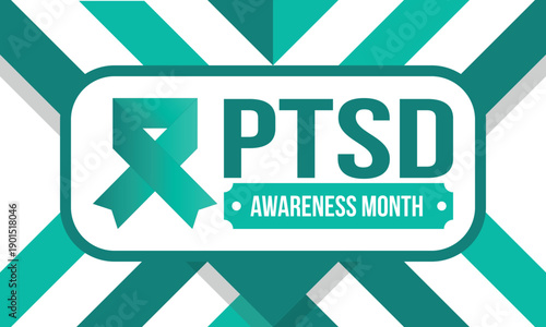 PTSD Awareness Month in June. Post Traumatic Stress Disorder. Celebrated annual in United States. Medical health care and awareness design. Poster, card, banner and background. Vector illustration