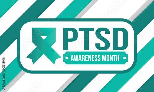 PTSD Awareness Month in June. Post Traumatic Stress Disorder. Celebrated annual in United States. Medical health care and awareness design. Poster, card, banner and background. Vector illustration