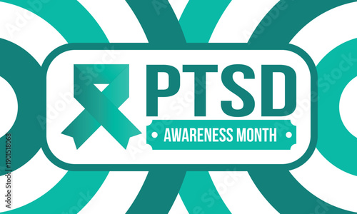 PTSD Awareness Month in June. Post Traumatic Stress Disorder. Celebrated annual in United States. Medical health care and awareness design. Poster, card, banner and background. Vector illustration