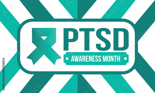 PTSD Awareness Month in June. Post Traumatic Stress Disorder. Celebrated annual in United States. Medical health care and awareness design. Poster, card, banner and background. Vector illustration