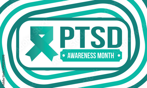 PTSD Awareness Month in June. Post Traumatic Stress Disorder. Celebrated annual in United States. Medical health care and awareness design. Poster, card, banner and background. Vector illustration