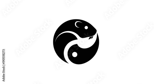 Abstract yin yang design with rat silhouette