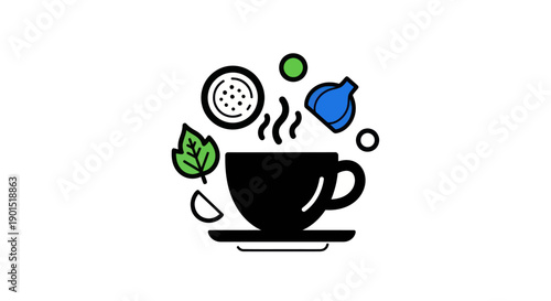 Aromatic tea cup illustration on white