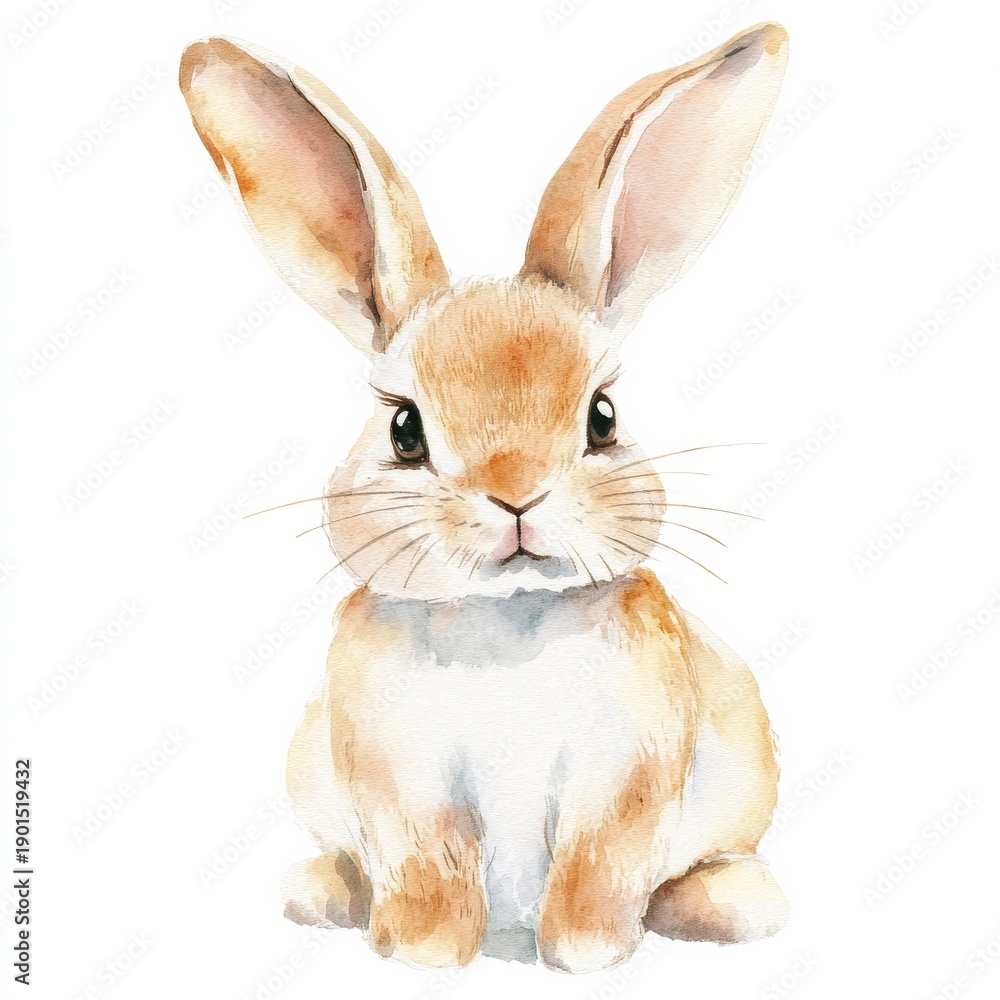 Fototapeta premium Cute watercolor bunny in a simple setting on a white background