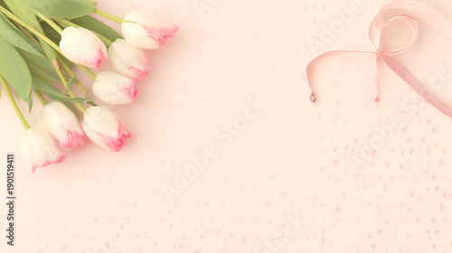 Collection of pink tulips for Valentine's Day celebrating with copy space for text