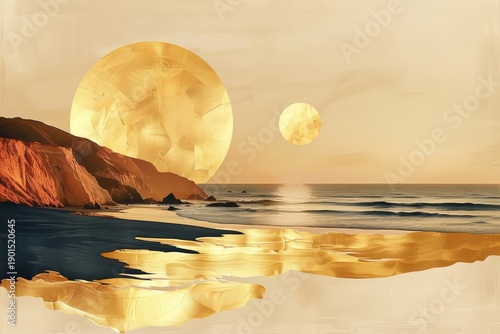 Golden coastal reflection abstract seascape
