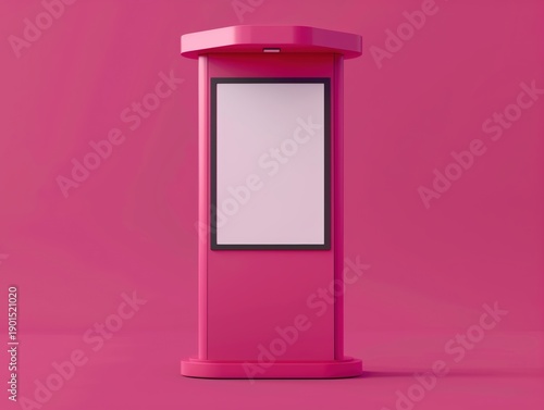 Pink kiosk with blank screen mockup