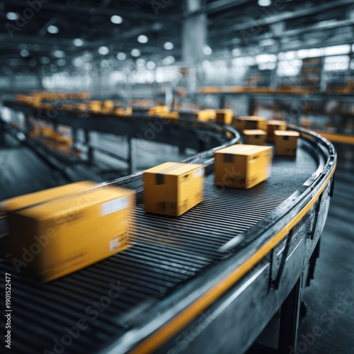 Automated Conveyor System with Boxes in a Warehouse Environment