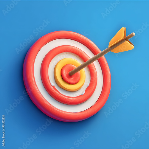 2d3d art style arrowhead hitting round target icon on a blue background mobile game art style