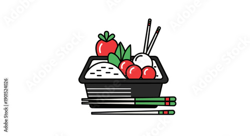 Bento box illustration with food elements