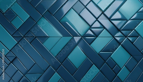 blue patina 3d wall background with tiles triangular tile wallpaper with glazed polished blocks 3d render