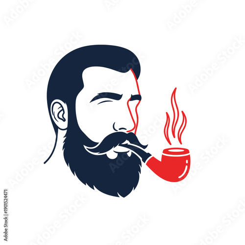 Artistic Portrait of a Bearded Man Smoking Pipe in a Creative Style, Digital Illustration, Vibrant Colors, Close-up View