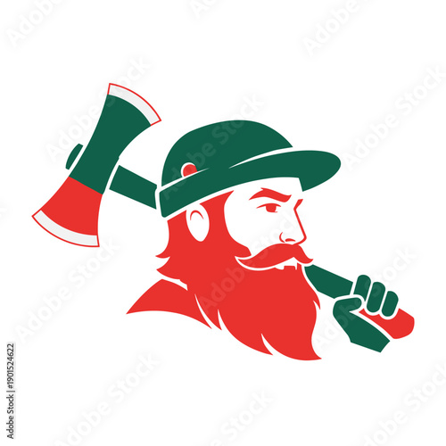 Vigorous Lumberjack, Forest Clearing, Vector Illustration, Nature Scene, Action-Packed Environment, Close-up View, Woodworking Concept