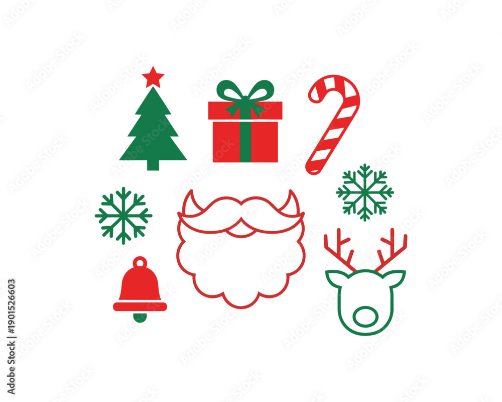 Naklejka premium Christmas Tree, Santa, Reindeer, Gifts, and Snowflakes - Vibrant Graphic Design for Seasonal Celebrations
