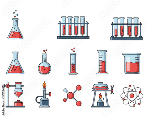Laboratory Action, Chemistry Experiments, Scientific Setting, Vector Illustrations, Educational Environment, Overhead View, Science Concept