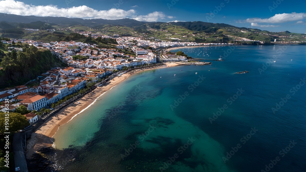 Fototapeta premium Beautiful Bay and Coastal Town in the Azores