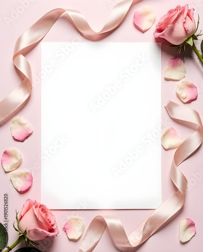 Pink Rose Ribbon Card Frame Mockup