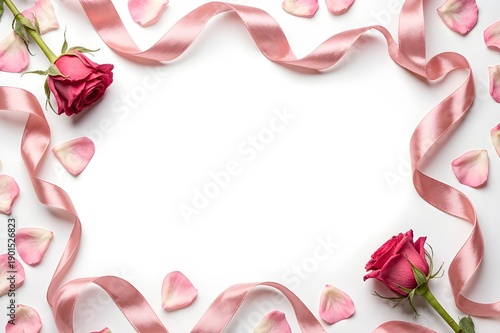 Pink Rose Ribbon Floral Frame