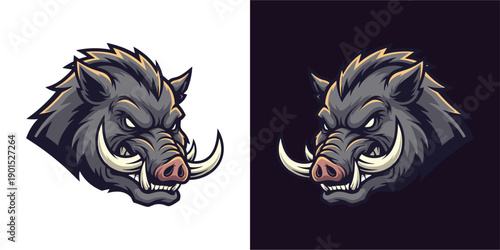 Fierce Boar Head Illustration, Graphic Design, Digital Art, Creative Studio, Bold Environment, Close-up View, Wild Concept