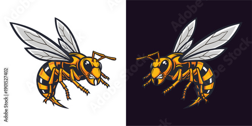 Dynamic Action of a Yellow and Black Bee Illustration on Dark and Light Backgrounds