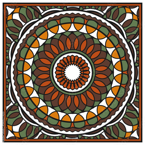 Colored bandana, design for a scarf, tablecloth or other. Retro palette. Vector illustration