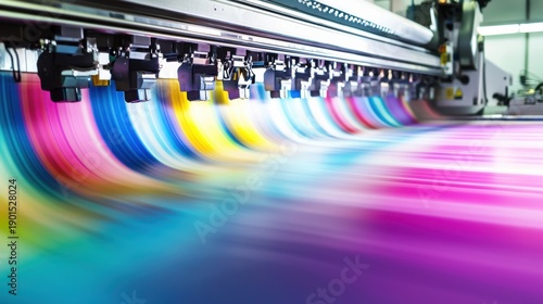 Vibrant Printing Process with Colorful Fabric in Motion