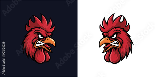 Fierce Red Rooster Logo Design, Graphic Art, Creative Studio, Digital Illustration, Modern Style