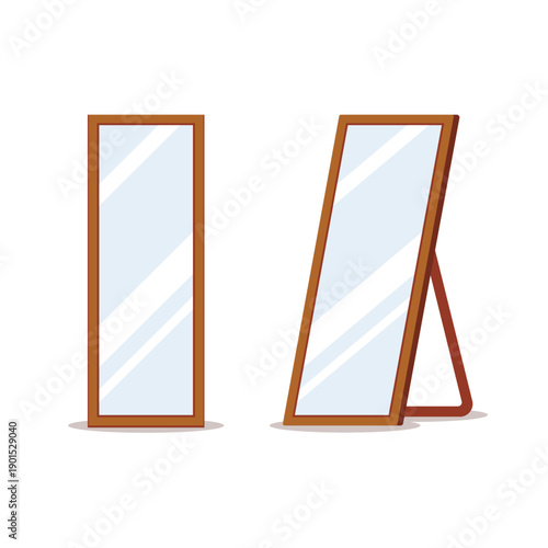 Floor mirror stand isolated vector cartoon design. Room floor big mirror stand illustration bedroom interior set fashion beauty furniture.