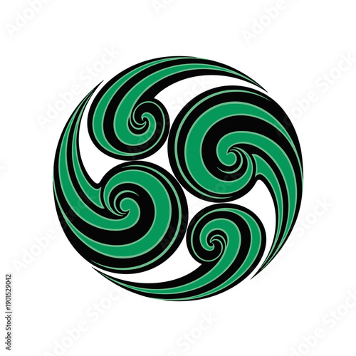 Dynamic Green Swirls, Abstract Design, Digital Art, Graphic Illustration, Vibrant Colors, Artistic Concept