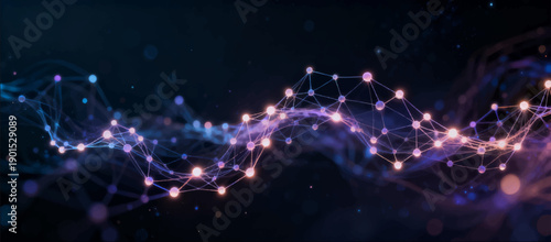 A vector illustration of the effects of a fragile network of glowing nanoparticles that pulsate and smoothly disperse in space.