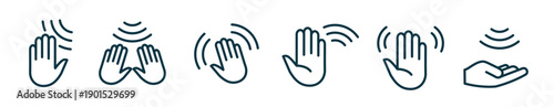 Hand wave sensor motion gesture line icon. Palm wave sensor touch control button automatic signal