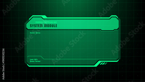 Green hud vector display of a system module. Futuristic user interface for data visualization and digital screen overlay.