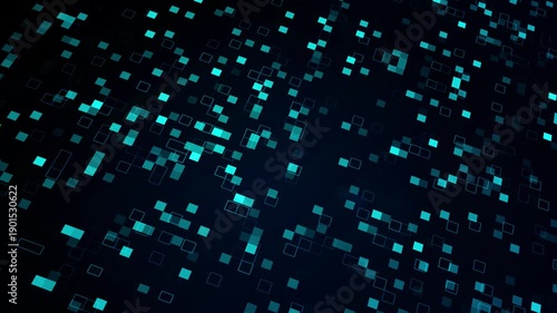 Hi Tech Motion Graphic Background with Digital Square Blocks on Dark Background