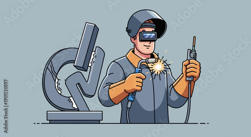 Skilled welder creating metal art with sparks flying, showcasing craftsmanship and industrial skill.