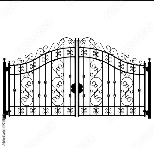 Vintage ornamental metal gate SVG, baroque floral vine design, luxury mansion front gate silhouette
