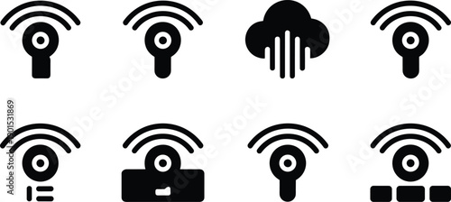 WiFi Signal Solid Icons Set Wireless Network Connection Vector Collection