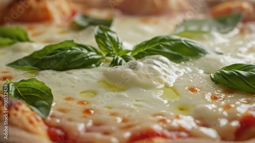 Delicious Margherita Pizza with Melting Mozzarella and Fresh Basil Close-up