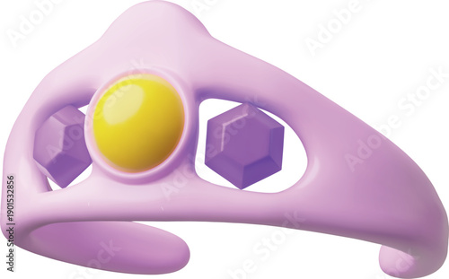 3D pink diadem, tiara, crown with gemstone, diamond and brilliant, vector kids girlish luxury jewelry, fashion accessory