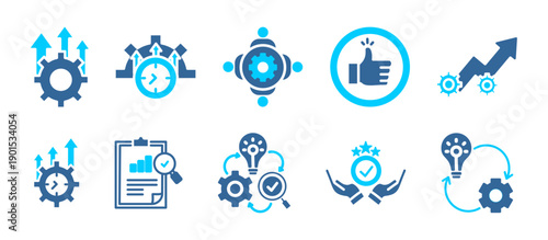 KAIZEN icon collection set. Containing Improvement,efficiency, teamwork, quality, advancement, productivity,evaluation continuous, succes, implementation . dual tone vector.