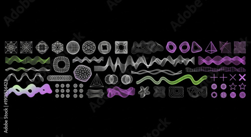 Abstract Digital Art Elements Geometric Shapes, Fluid Lines, and Organic Patterns in Modern Gradient Hues for Creative Design Concepts