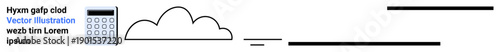 Cloud technology, data storage, information management, digital economy, computing tools, and minimal design. Cloud, calculator and text elements displayed. Cloud technology and data storage concept