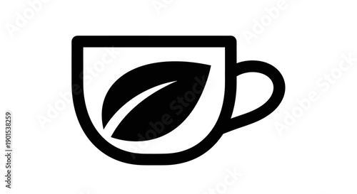 Black and white tea cup and leaf icon