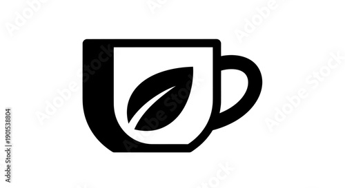 Black and white tea cup leaf icon