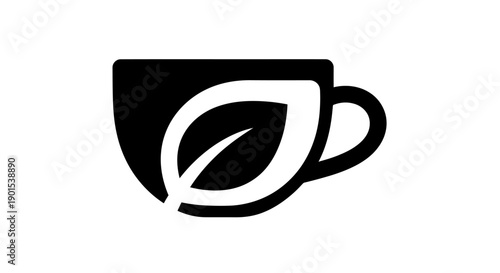 Black and white tea cup leaf icon