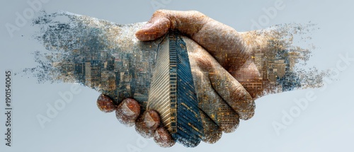 Business collaboration gesture urban skyscraper digital art modern environment close-up view human resources concept