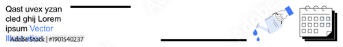 Environmental focus, water usage, planning, sustainability, resource conservation, scheduling. A hand pouring water from a bottle toward a calendar. Water usage and planning ideal for sustainability